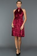 Короткое Велюровое Вечернее Платье Бордовый ABK237