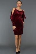 Короткое Велюровое Вечернее Платье Бордовый ABK236