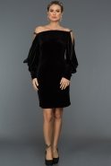 Короткое Велюровое Вечернее Платье Черный ABK236