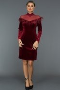 Короткое Велюровое Вечернее Платье Бордовый ABK235