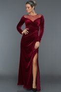 Длинное Велюровое Вечернее Платье Бордовый ABU527