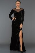 Длинное Велюровое Вечернее Платье Черный ABU527