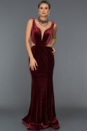 Длинное Велюровое Вечернее Платье Бордовый S4518
