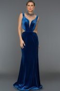 Длинное Велюровое Вечернее Платье Ярко-синий S4518