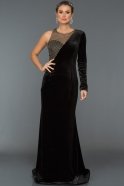 Длинное Велюровое Вечернее Платье Черный S4522