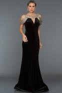 Длинное Велюровое Вечернее Платье Черный S4523