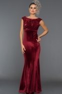 Длинное Велюровое Вечернее Платье Бордовый L6045