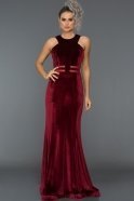 Длинное Велюровое Вечернее Платье Бордовый ABU489
