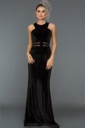 Длинное Велюровое Вечернее Платье Черный ABU489