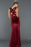 Длинное Велюровое Вечернее Платье Бордовый ABU490