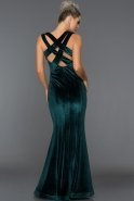 Длинное Велюровое Вечернее Платье Изумрудно-зеленый ABU490
