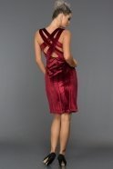 Короткое Велюровое Вечернее Платье Бордовый L8026
