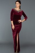 Длинное Велюровое Вечернее Платье Бордовый ABU493