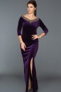 Длинное Велюровое Вечернее Платье Пурпурный ABU493