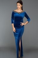 Длинное Велюровое Вечернее Платье Ярко-синий ABU493