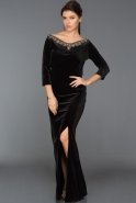 Длинное Велюровое Вечернее Платье Черный ABU493