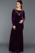 Длинное Велюровое Вечернее Платье Пурпурный ABU486