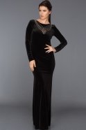 Длинное Велюровое Вечернее Платье Черный ABU486