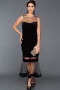 Длинное Велюровое Вечернее Платье Черный ABK245