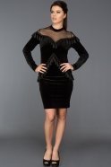 Короткое Велюровое Вечернее Платье Черный MN1516