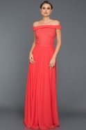 Длинное Вечернее Платье Оранжево-Красный AN2462