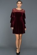 Короткое Велюровое Вечернее Платье Бордовый DS434