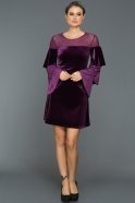 Короткое Велюровое Вечернее Платье Пурпурный DS434