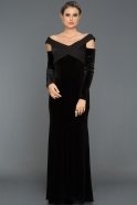 Длинное Велюровое Вечернее Платье Черный ABU492