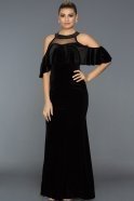 Длинное Велюровое Вечернее Платье Черный AR38149