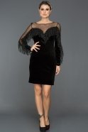 Короткое Велюровое Вечернее Платье Черный MN1530