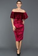 Короткое Велюровое Вечернее Платье Бордовый ES3687