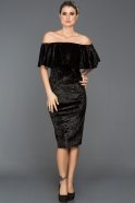 Короткое Велюровое Вечернее Платье Черный ES3687