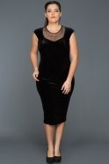 Короткое Велюровое Вечернее Платье Черный F7362
