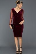 Короткое Велюровое Вечернее Платье Бордовый AR36998