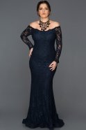 Длинное Платье Большого Размера Темно-синий ABU011