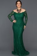 Длинное Платье Большого Размера Изумрудно-зеленый ABU011