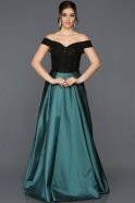 Длинное Вечернее Платье Черный-Темно-зеленый ABU028