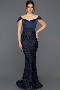 Длинное Помолвочное Платье Темно-синий S4597