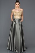 Длинное Вечернее Платье Антрацитовый-Золотой ABU028