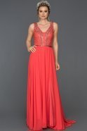 Длинное Вечернее Платье Русалка Оранжево-Красный AB4498