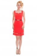 Короткое Вечернее Платье Оранжево-Красный T2086