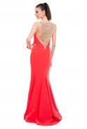 Длинное Вечернее Платье Оранжево-Красный O3913