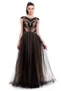 Длинное Вечернее Платье Черный-Лососевый O1242