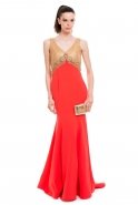 Длинное Вечернее Платье Оранжево-Красный O3912