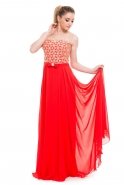 Длинное Вечернее Платье Оранжево-красный-Золотой O3897