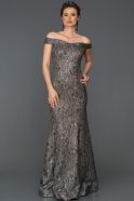 Длинное Помолвочное Платье Черный-Серебряный ABU303