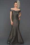 Длинное Вечернее Платье Русалка Черный-Серебряный ABU1360