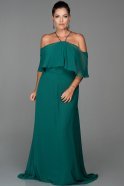 Длинное Свободное Вечернее Платье Изумрудно-зеленый ABU470