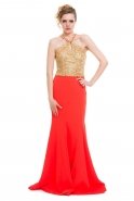 Длинное Вечернее Платье Оранжево-Красный O3948