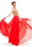 Длинное Вечернее Платье Оранжево-Красный O3893B